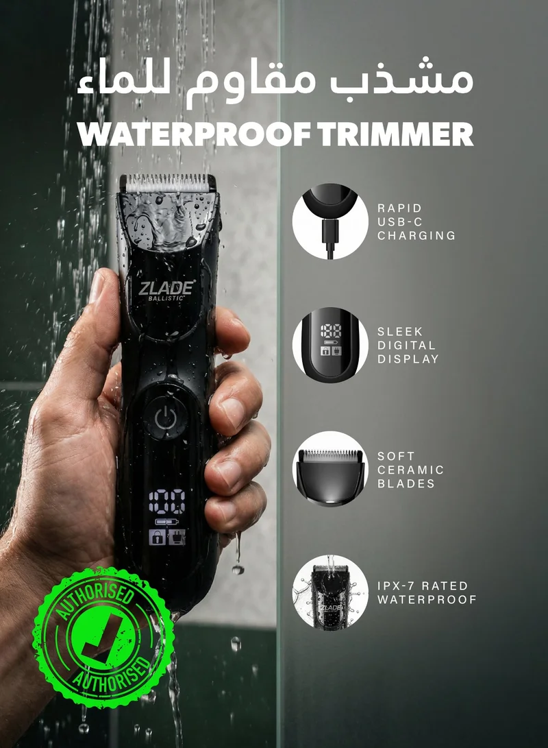 ZLADE ZLADE Ballistic PRO Manscaping Water Proof IPX7 Body Trimmer | Digital Display, Smart Travel Lock | For Beard, Body & Pubic Hair | Waterproof, Cordless & Rechargeable | Black